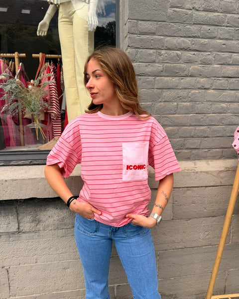 T-shirt ligné rouge - ICONIC