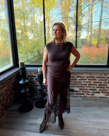 Jupe dentelle chocolat - PAULINE