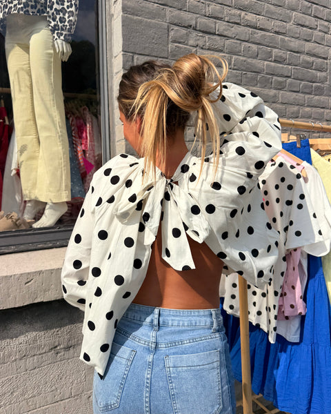 Blouse manches longues blanche à pois - ELINA