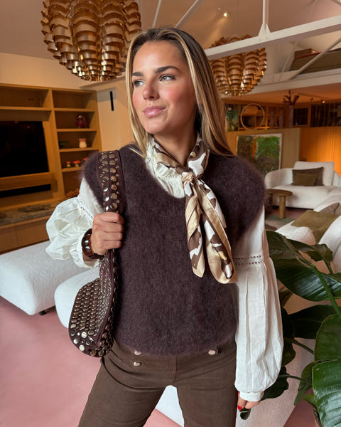 Pull chocolat col v - DADJI