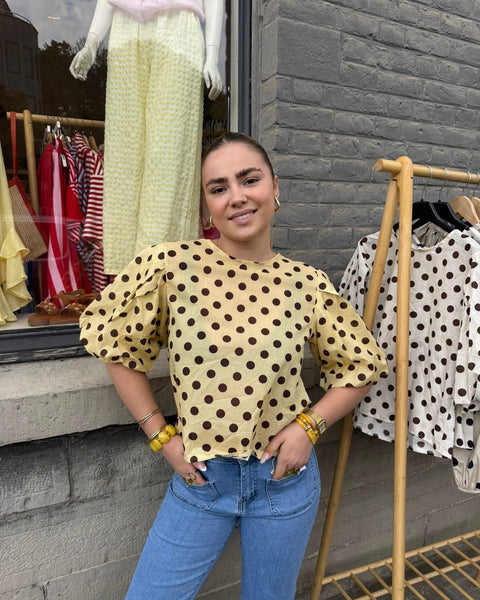Blouse petites manches jaune à pois - ELDA