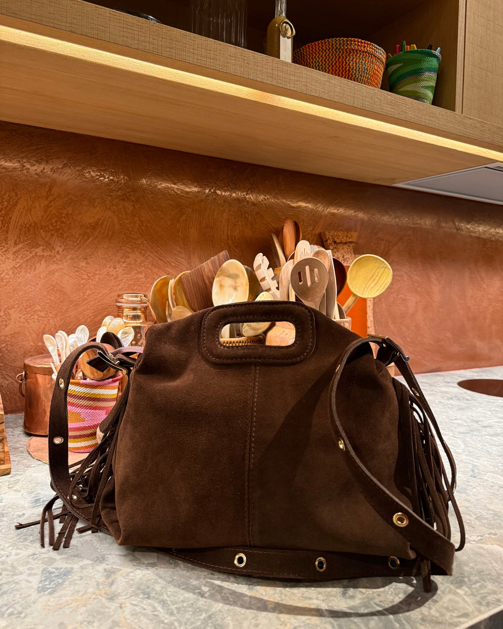 Grand sac chocolat daim - MAJE