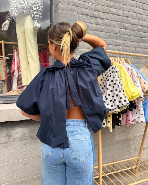 Blouse petites manches bleu marine - ELINA