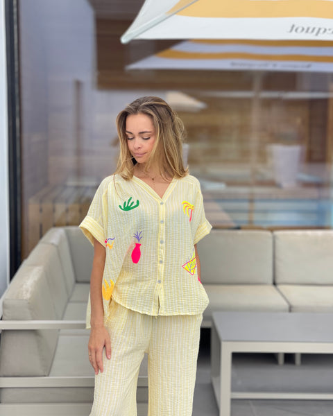 Pantalon ligné motifs - JAUNE