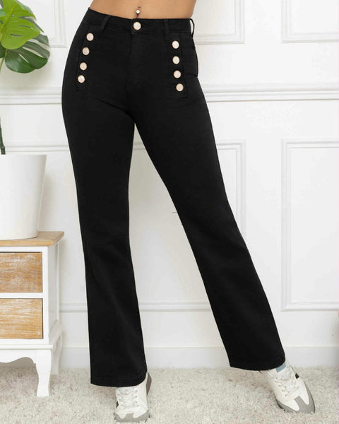 Pantalon boutons - NOIR
