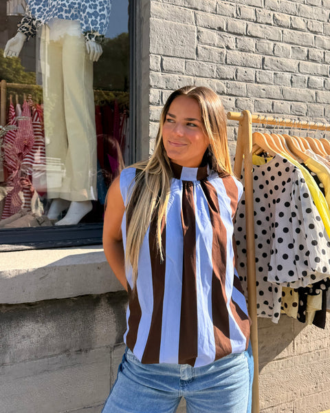 Blouse à ligne bleu/choco - ELINA