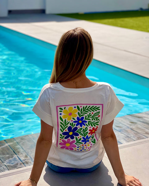 T-shirt blanc coloré - FLEURS