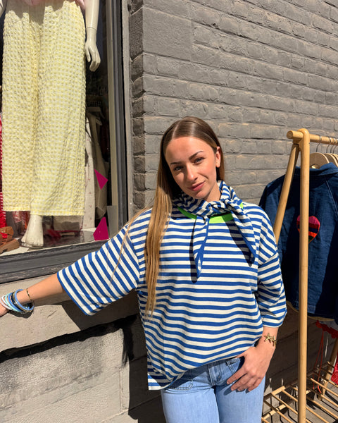 T-shirt ligné + foulard - BLEU/VERT