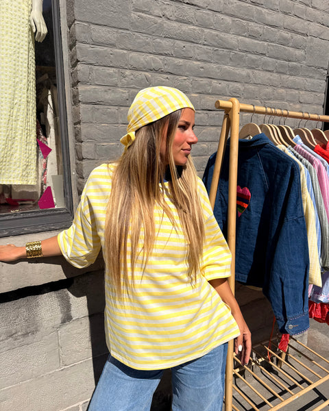 T-shirt ligné + foulard - JAUNE