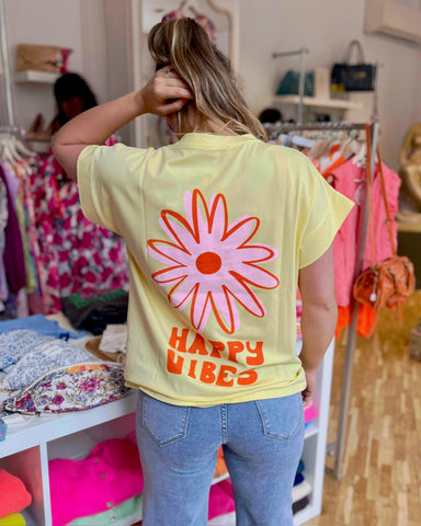 T-shirt jaune - HAPPY VIBES