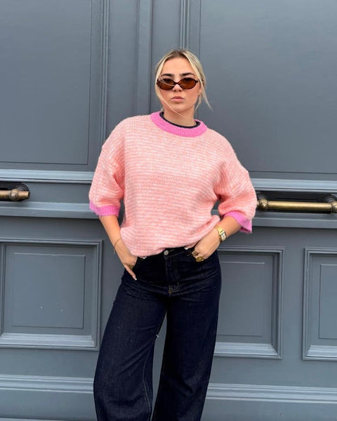 Pull rose à manches courtes - KAM