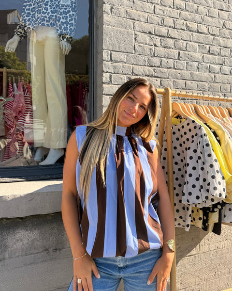Blouse à ligne bleu/choco - ELINA