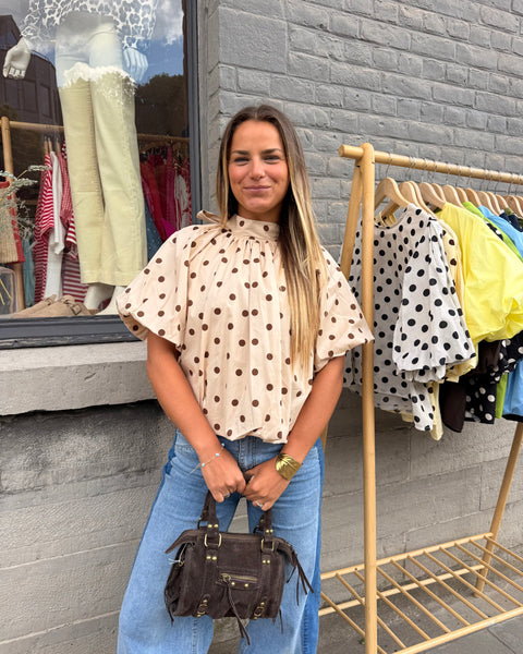 Blouse beige à pois - ELINA