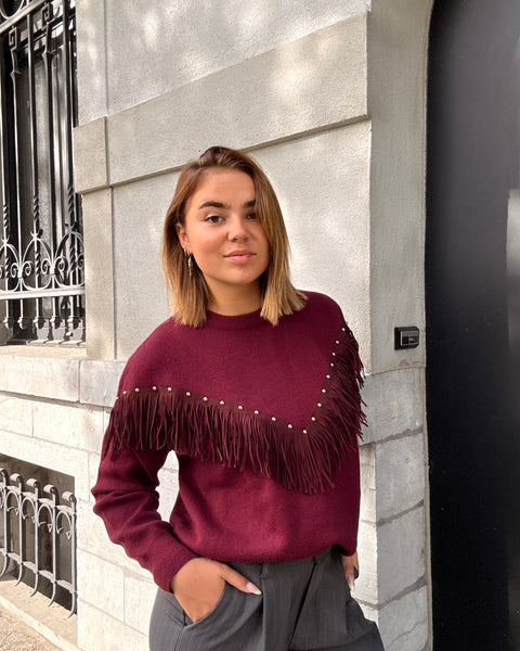 Pull bordeaux - FRANGES