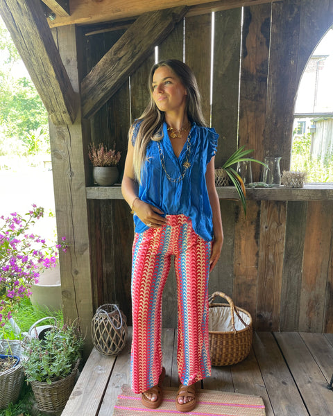 Pantalon bleu/rose - CHLORIA
