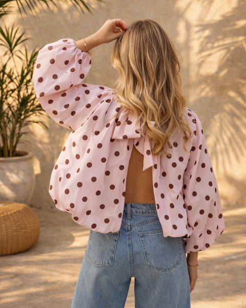 Blouse manches longues à pois rose - ELINA