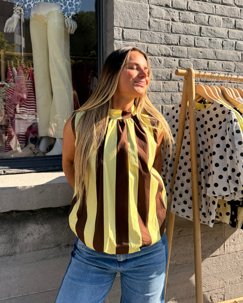 Blouse à ligne jaune/choco - ELINA