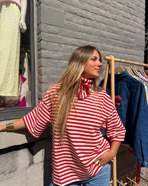 T-shirt ligné + foulard - ROUGE