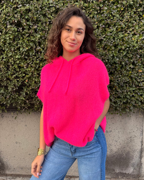 Pull à capuche rose flash - CASTJI