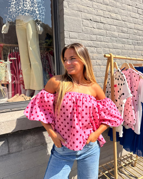 Haut bustier à pois rose - ANDIE