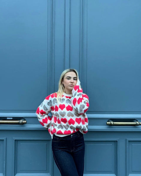 Pull gris/rouge - COEUR