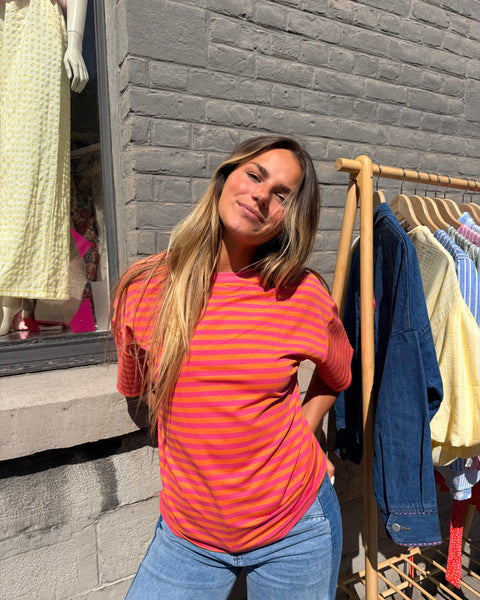 T-shirt ligné - ORANGE