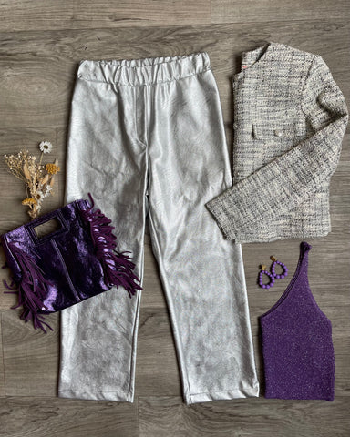 Pantalon simili - ARGENTÉ