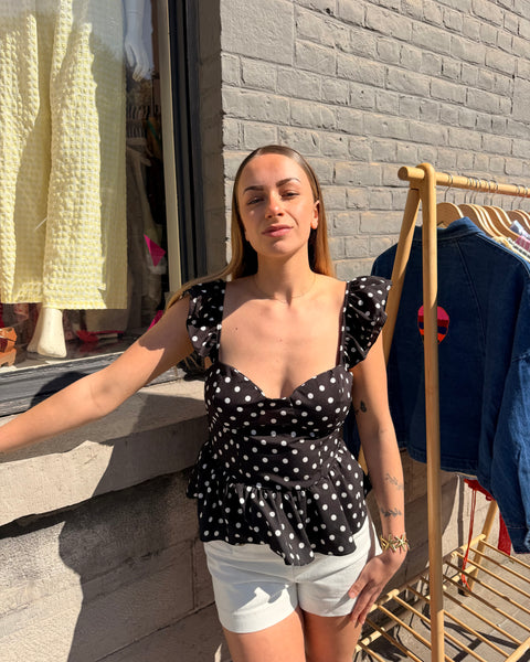 Top à pois - NOIR