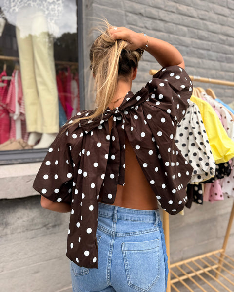 Blouse petites manches chocolat à pois - ELINA
