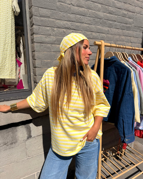 T-shirt ligné + foulard - JAUNE
