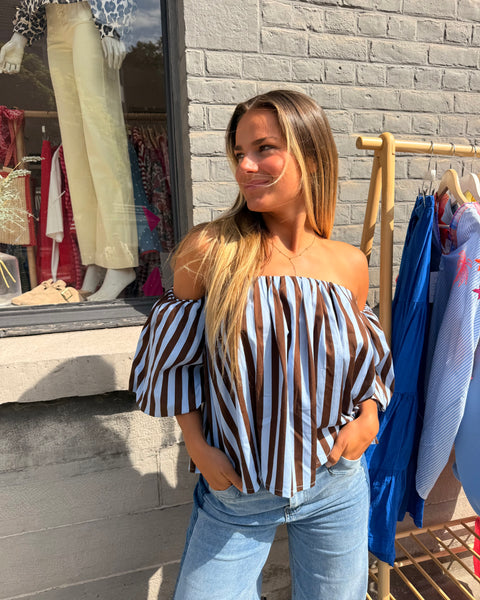Haut bustier bleu/choco - ANDIE