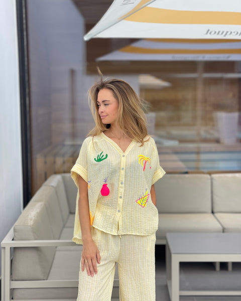 Pantalon ligné motifs - JAUNE