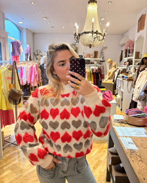 Pull gris/rouge - COEUR
