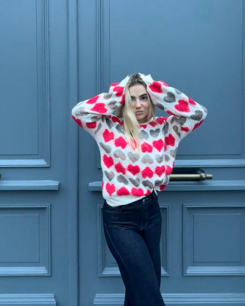 Pull gris/rouge - COEUR