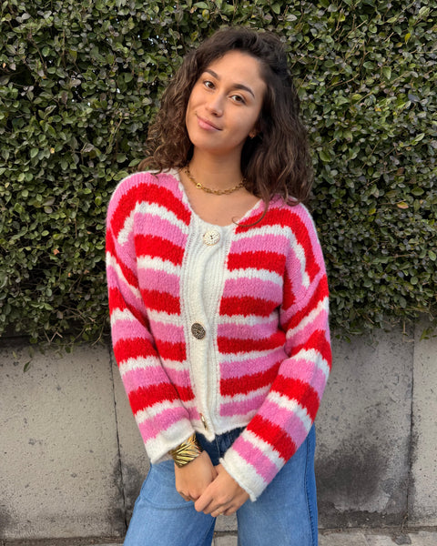 Gilet ligné - ROSE/ROUGE