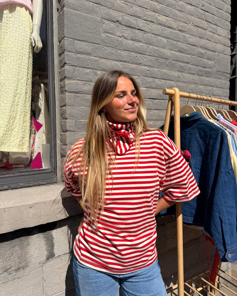 T-shirt ligné + foulard - ROUGE