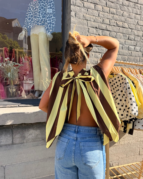 Blouse à ligne jaune/choco - ELINA