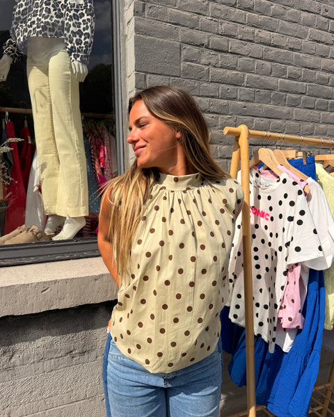 Blouse beige à pois - ELINA