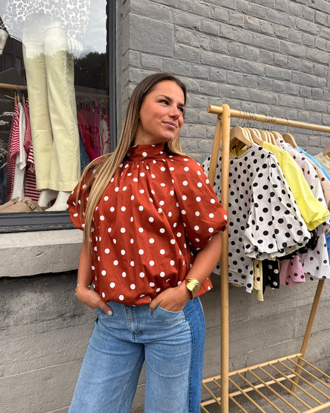 Blouse petites manches terracotta à pois - ELINA