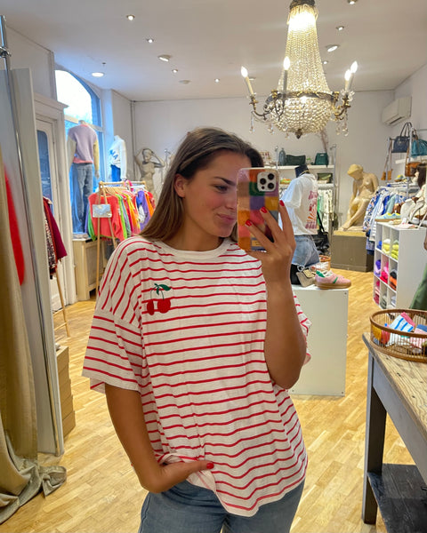 T-shirt ligné - CERISE
