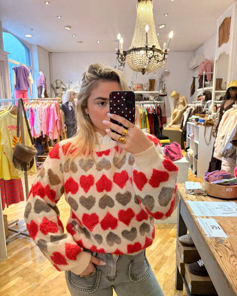 Pull gris/rouge - COEUR