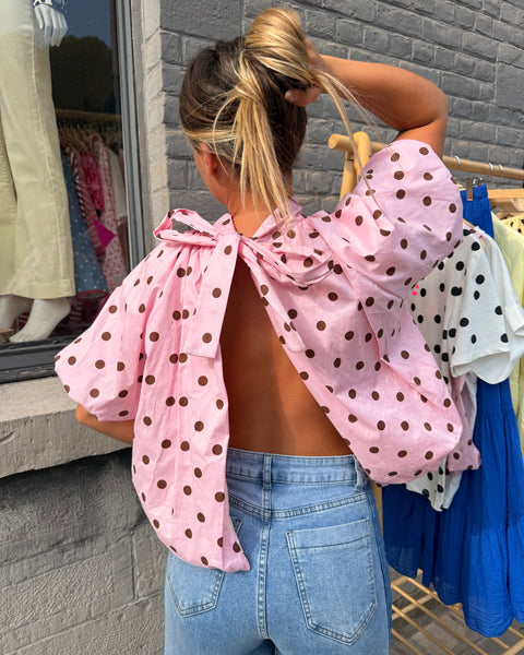 Blouse rose à pois petites manches - ELINA