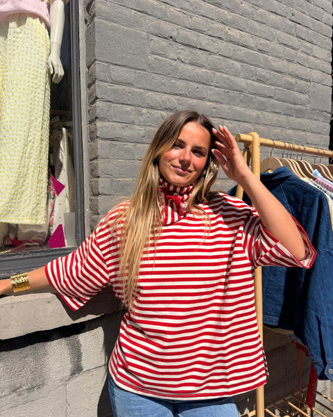 T-shirt ligné + foulard - ROUGE