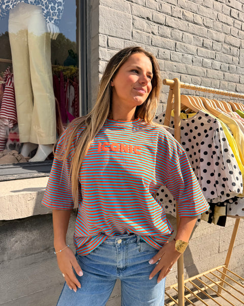 T-shirt lignée orange/bleu - ICONIC
