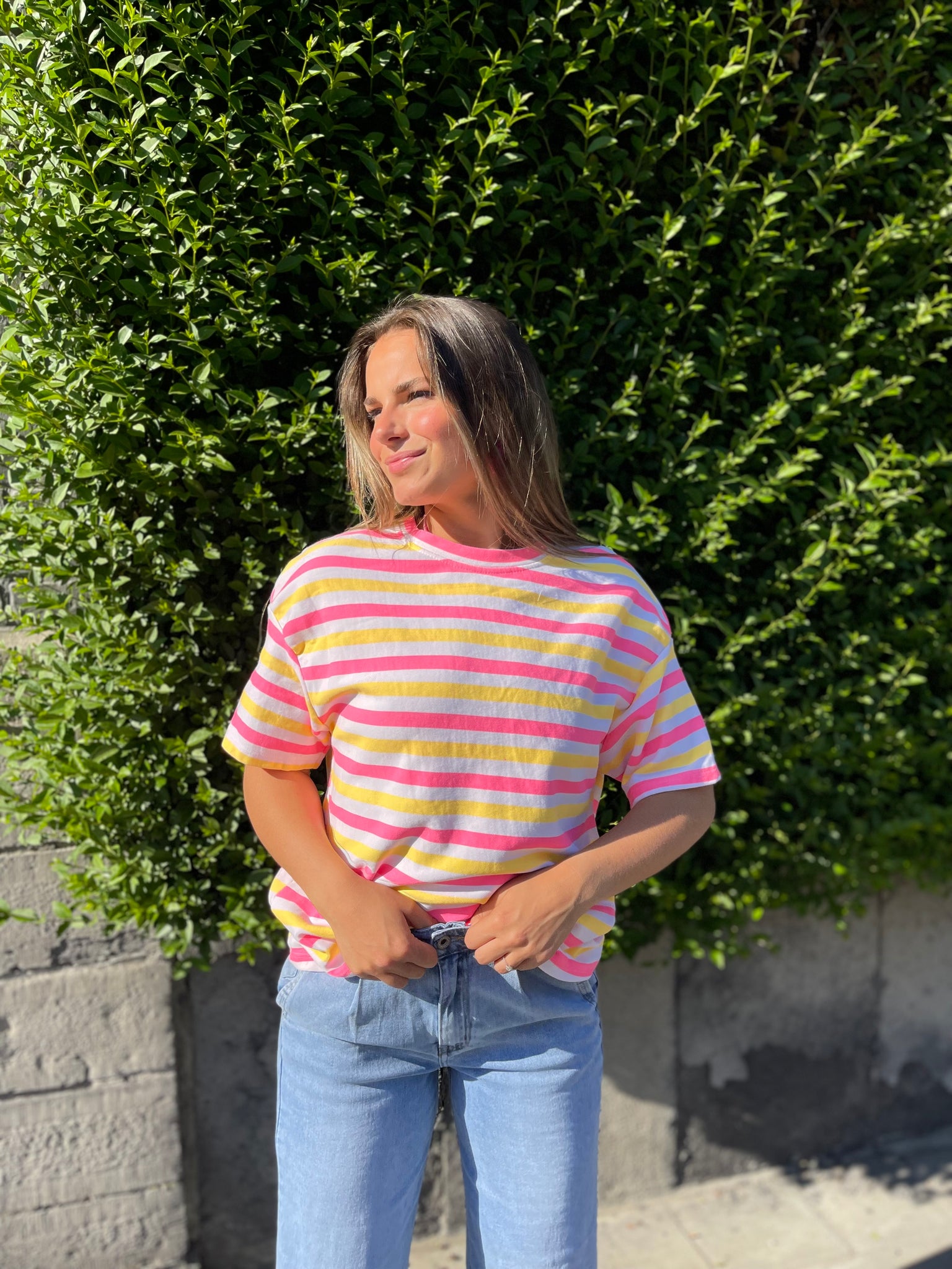 T-shirt ligné - JAUNE