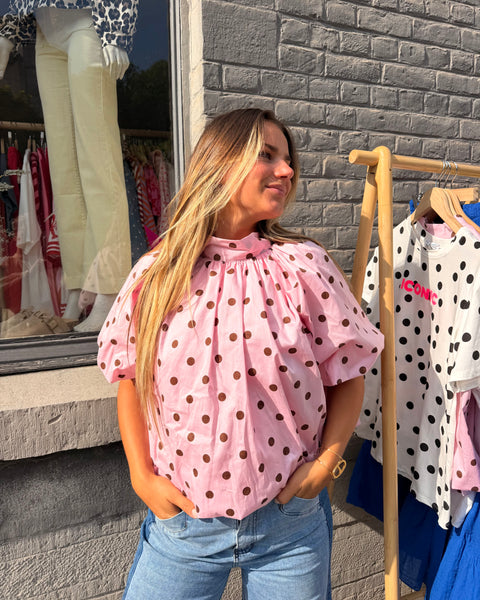 Blouse rose à pois petites manches - ELINA
