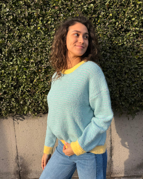 Pull turquoise/jaune - LIGNÉ