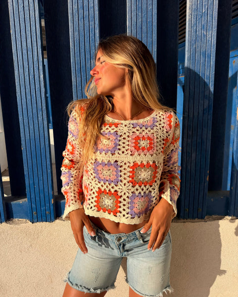 Top crochet Lila/orange - ZAZIE