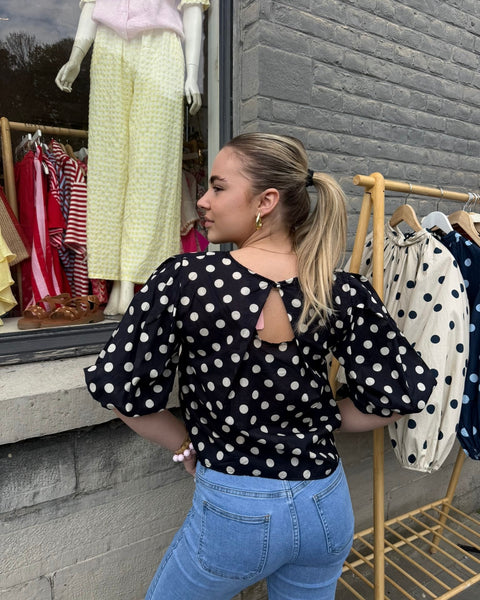 Blouse petites manches noir à pois - ELDA