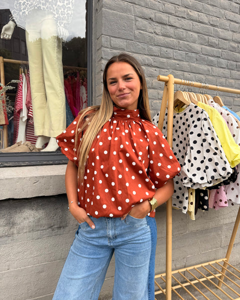 Blouse petites manches terracotta à pois - ELINA